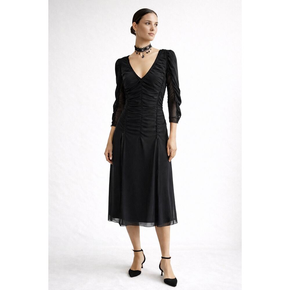 Vintage Alberto Makali Womens Midi Rushed Dress Sz 6 Black Whimsigoth Minimalist